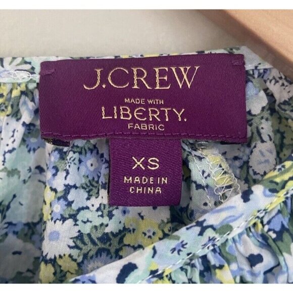 J.Crew Liberty Fabric Palermo Smocked Dress Blue Green Floral XS - Picture 3 of 6